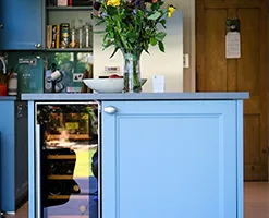 blue painted kitchen door panel